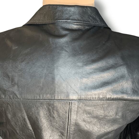 Vintage Angel Skin Tailored Black Leather Blazer Jacket 90s Minimalist Size 12 - Picture 7 of 11